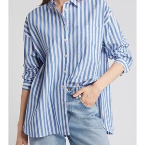 Madewell poplin over sized button down striped shirt